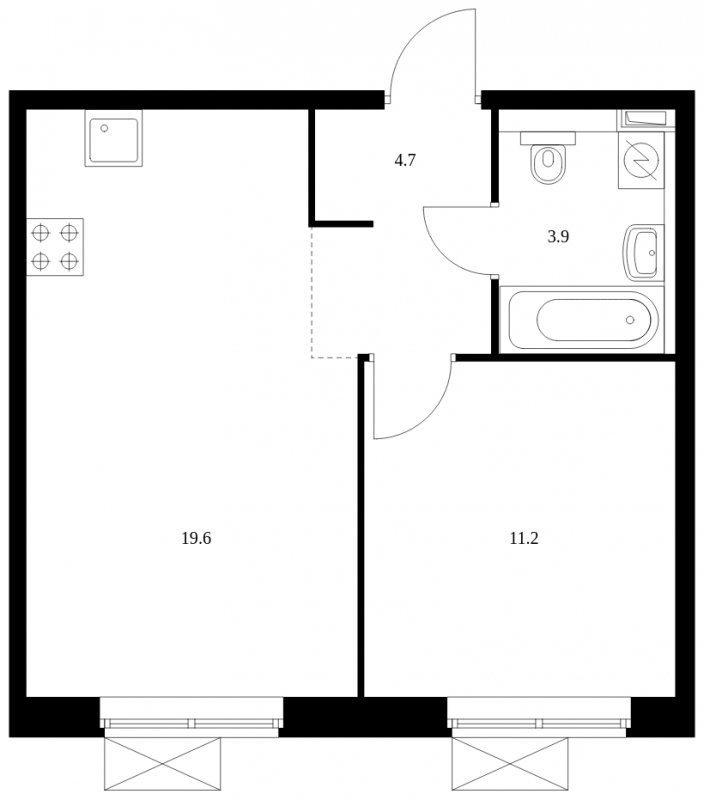 1-комнатная квартира с полной отделкой, 39.4 м2, 3 этаж, сдача 4 квартал 2023 г., ЖК Восточное Бутово, корпус 16 - объявление 1672628 - фото №1