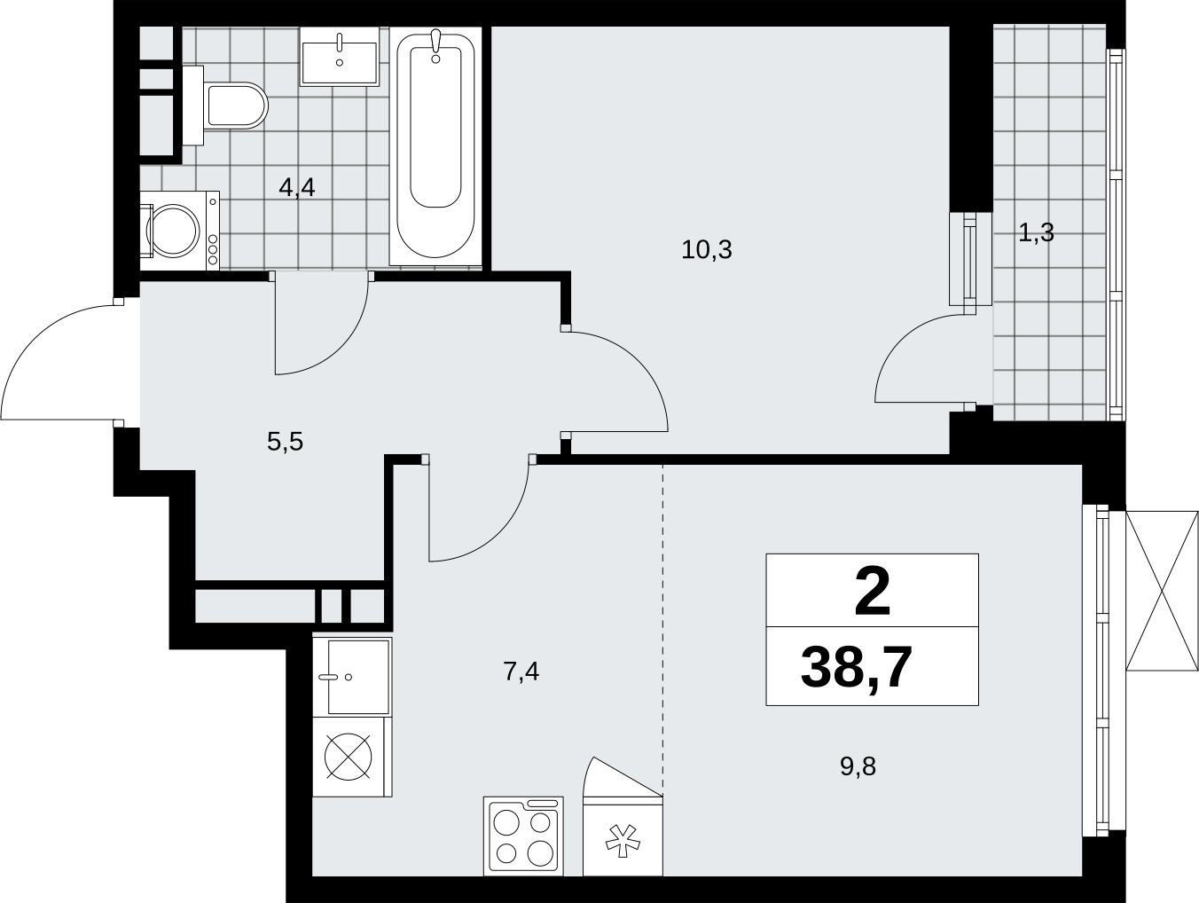 2-комнатная квартира (евро) с полной отделкой, 38.7 м2, 10 этаж, сдача 1 квартал 2027 г., ЖК Скандинавия, корпус 2.18.2.2 - объявление 2351297 - фото №1