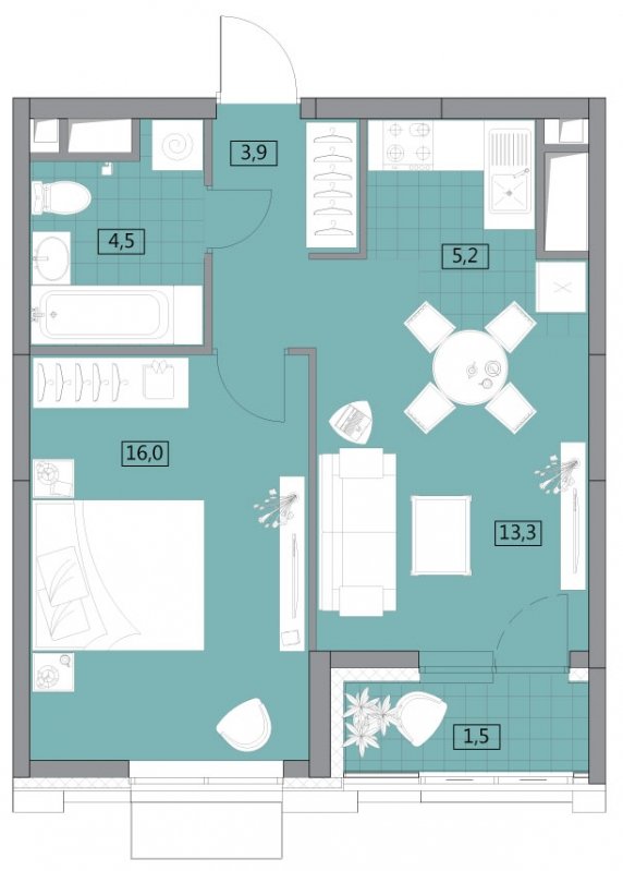 2-комнатная квартира без отделки, 45.1 м2, 21 этаж, дом сдан, ЖК Вестердам, корпус 3 - объявление 1862052 - фото №1