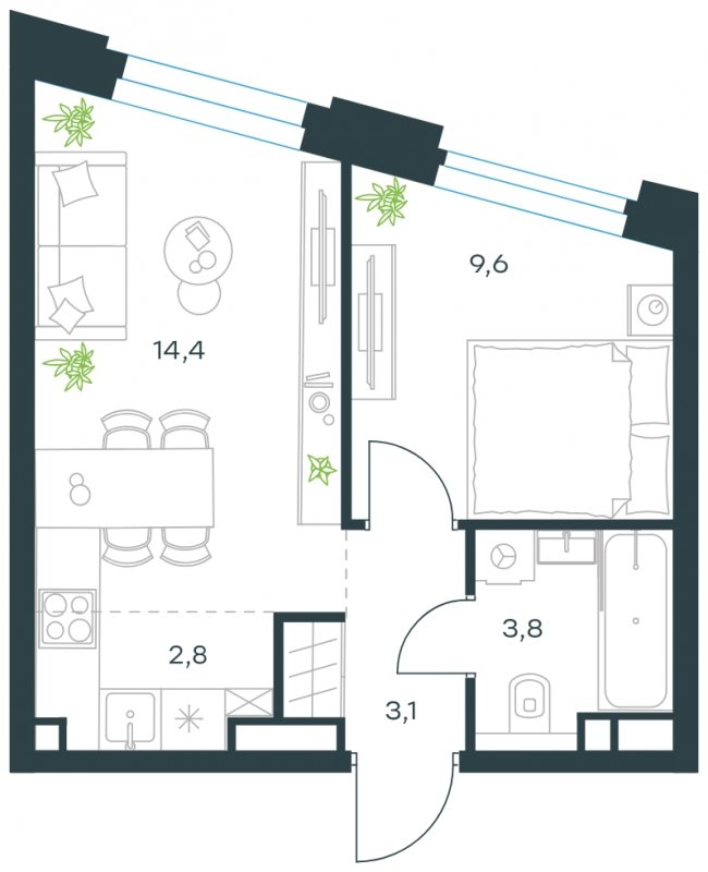 2-комнатная квартира с частичной отделкой, 33.7 м2, 21 этаж, сдача 4 квартал 2023 г., ЖК Level Нагатинская, корпус В - объявление 1764425 - фото №1