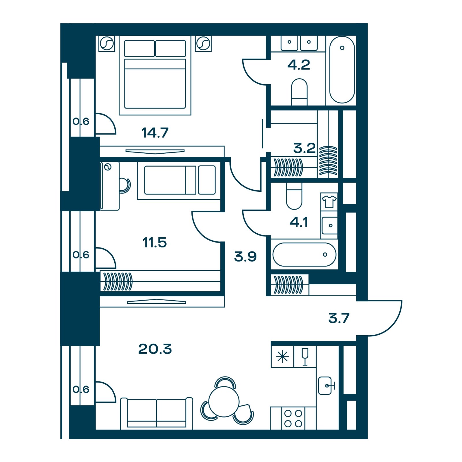 2-комнатная квартира с частичной отделкой, 66.2 м2, 17 этаж, сдача 3 квартал 2025 г., ЖК SOUL, корпус 1 - объявление 2259779 - фото №1