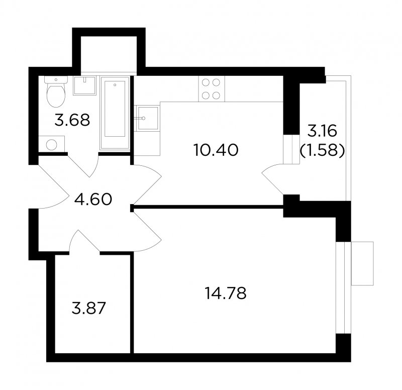 1-комнатная квартира без отделки, 38.91 м2, 12 этаж, дом сдан, ЖК VESNA, корпус 1 - объявление 1887925 - фото №1