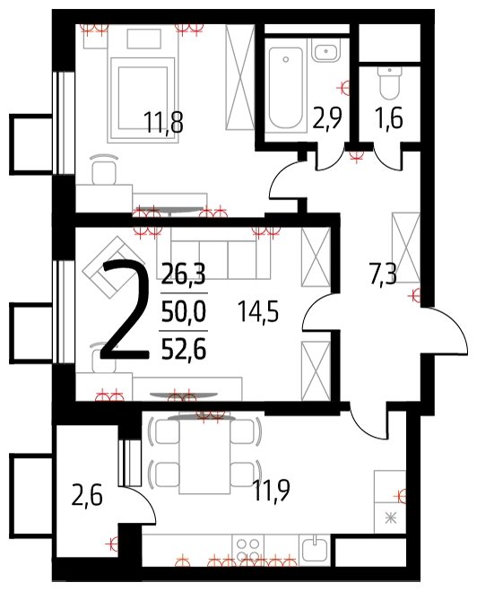 2-комнатная квартира с полной отделкой, 52.6 м2, 2 этаж, сдача 3 квартал 2023 г., ЖК Новые Ватутинки. Десна, корпус 15/1 - объявление 2180997 - фото №1