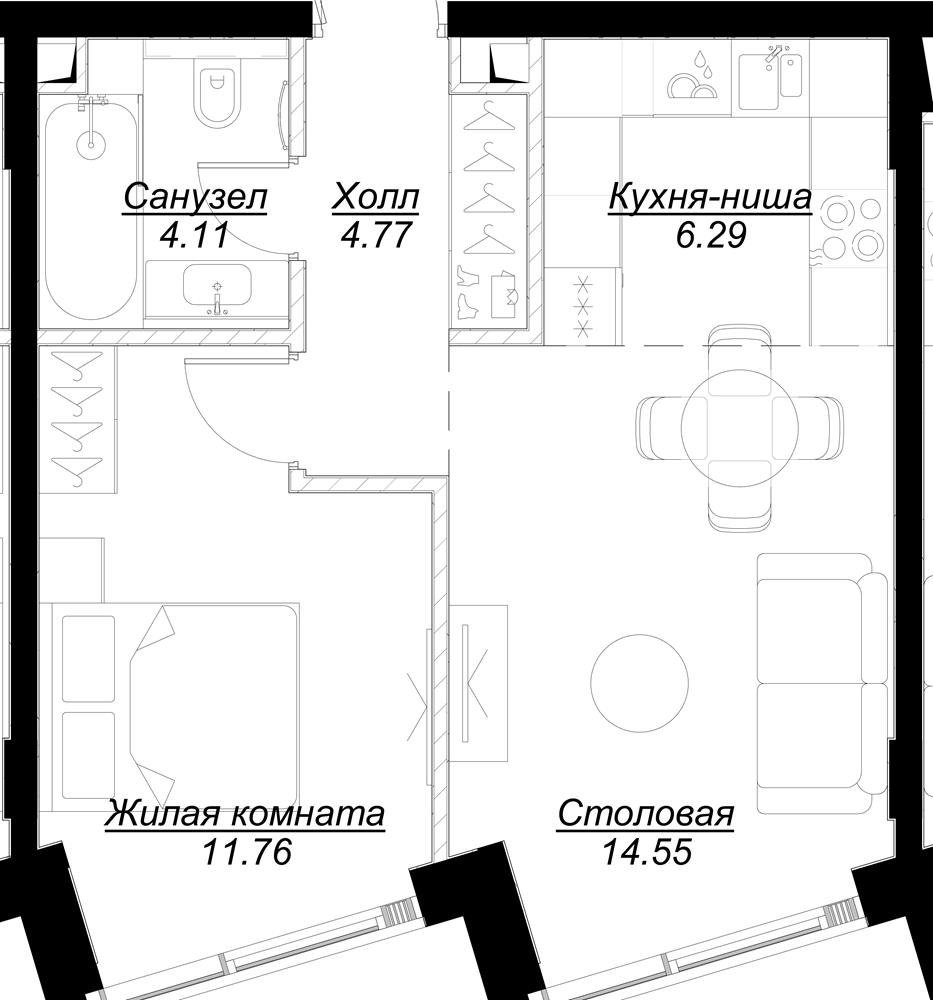1-комнатная квартира с полной отделкой, 43.18 м2, 7 этаж, сдача 4 квартал 2024 г., ЖК MOD, корпус Stein - объявление 2332030 - фото №1