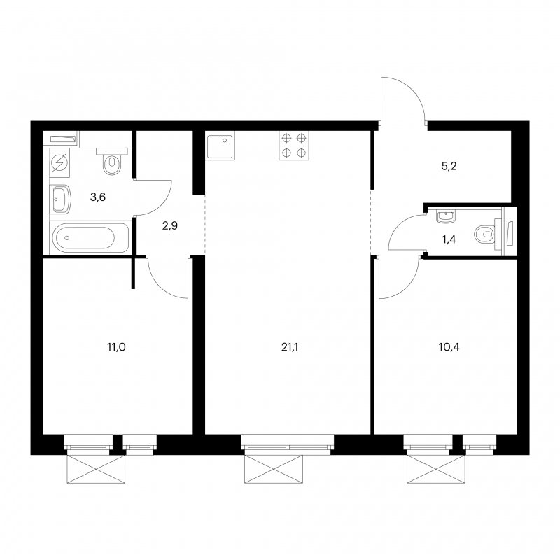 2-комнатная квартира с полной отделкой, 55.8 м2, 31 этаж, дом сдан, ЖК Большая Очаковская 2, корпус 1.2 - объявление 1949698 - фото №1