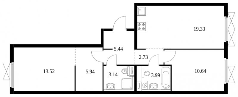 2-комнатная квартира с полной отделкой, 64.73 м2, 6 этаж, сдача 2 квартал 2024 г., ЖК Матвеевский Парк, корпус 1.4 - объявление 1689915 - фото №1