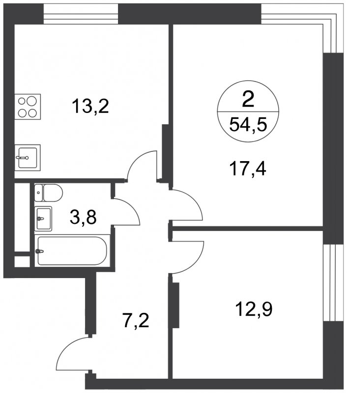 2-комнатная квартира с полной отделкой, 54.5 м2, 9 этаж, сдача 3 квартал 2025 г., ЖК город-парк Переделкино Ближнее, корпус 17-3 - объявление 1856593 - фото №1