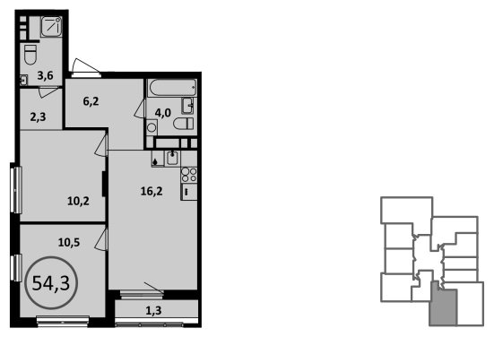 2-комнатная квартира без отделки, 54.3 м2, 12 этаж, сдача 1 квартал 2023 г., ЖК Испанские кварталы, корпус 6.1 - объявление 1409812 - фото №1