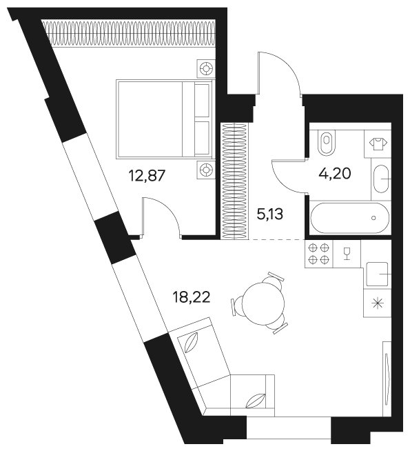 1-комнатная квартира без отделки, 40.42 м2, 13 этаж, сдача 4 квартал 2024 г., ЖК FØRST, корпус 2 - объявление 1942966 - фото №1