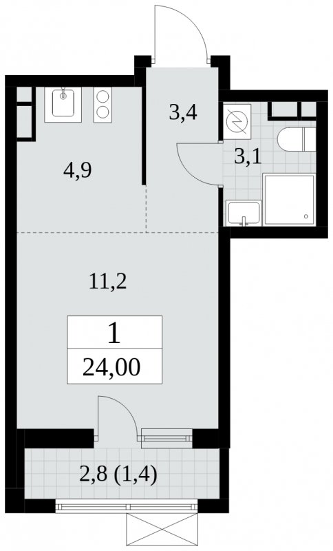 Студия с частичной отделкой, 24 м2, 5 этаж, сдача 2 квартал 2025 г., ЖК Прокшино, корпус 5.1.1 - объявление 1859852 - фото №1