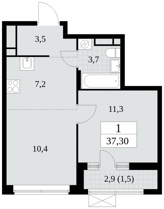 2-комнатная квартира (евро) с полной отделкой, 37.3 м2, 12 этаж, сдача 2 квартал 2025 г., ЖК Прокшино, корпус 5.1.2 - объявление 1860100 - фото №1