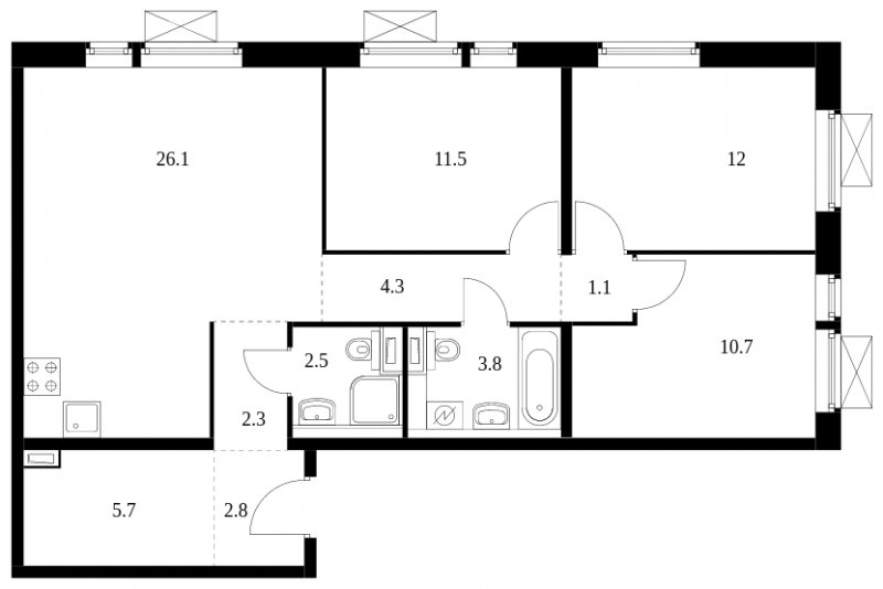 3-комнатная квартира с полной отделкой, 82.8 м2, 12 этаж, сдача 2 квартал 2023 г., ЖК Волжский парк, корпус 3.2 - объявление 1534867 - фото №1