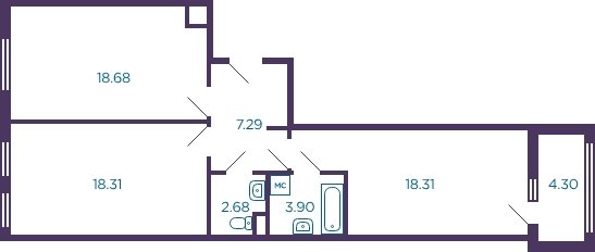 2-комнатная квартира без отделки, 69.7 м2, 1 этаж, дом сдан, ЖК Миниполис Дивное, корпус 3 - объявление 2059138 - фото №1