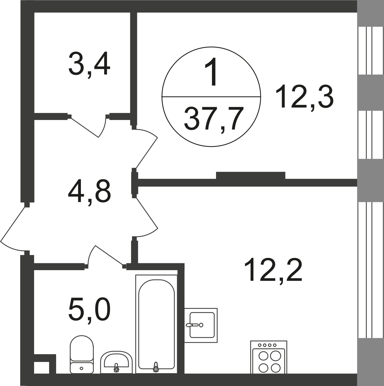1-комнатная квартира без отделки, 37.7 м2, 2 этаж, сдача 1 квартал 2025 г., ЖК город-парк Переделкино Ближнее, корпус 17-1 - объявление 2330301 - фото №1