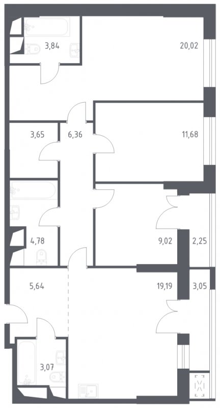 4-комнатные апартаменты с полной отделкой, 92.55 м2, 25 этаж, сдача 3 квартал 2024 г., ЖК Квартал Спутник, корпус 17 - объявление 1804955 - фото №1