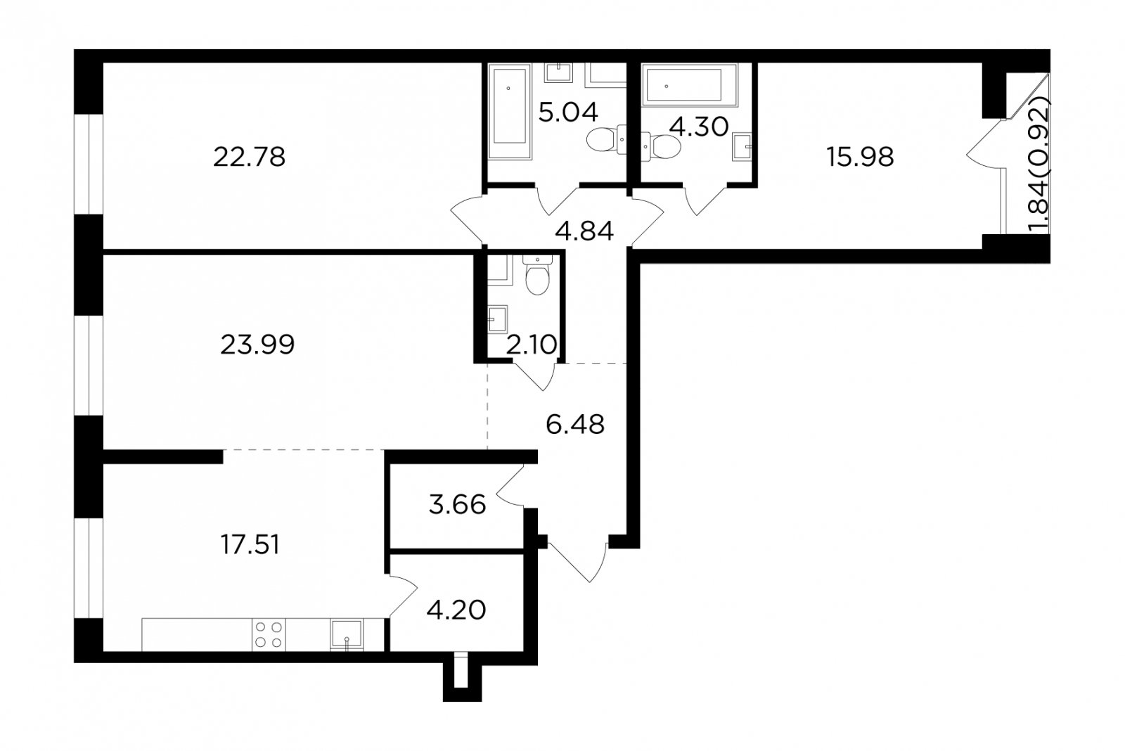 3-комнатная квартира без отделки, 112.26 м2, 7 этаж, дом сдан, ЖК FORIVER, корпус 9 - объявление 2259546 - фото №1