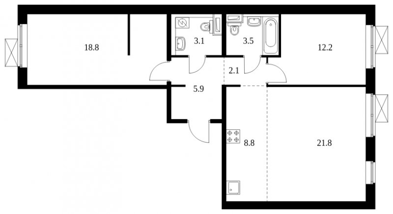 3-комнатная квартира с полной отделкой, 76.2 м2, 14 этаж, сдача 4 квартал 2023 г., ЖК Саларьево Парк, корпус 48.2 - объявление 1555340 - фото №1