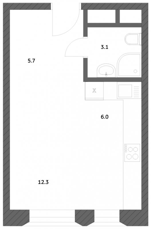 Студия с частичной отделкой, 27.14 м2, 11 этаж, сдача 4 квартал 2023 г., ЖК Городские истории, корпус 3 - объявление 1969011 - фото №1