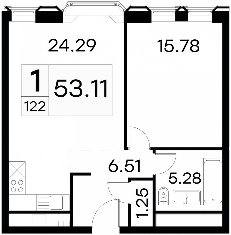 1-комнатные апартаменты с частичной отделкой, 53.11 м2, 11 этаж, сдача 3 квартал 2024 г., ЖК GloraX Aura Белорусская, корпус 1 - объявление 1708652 - фото №1
