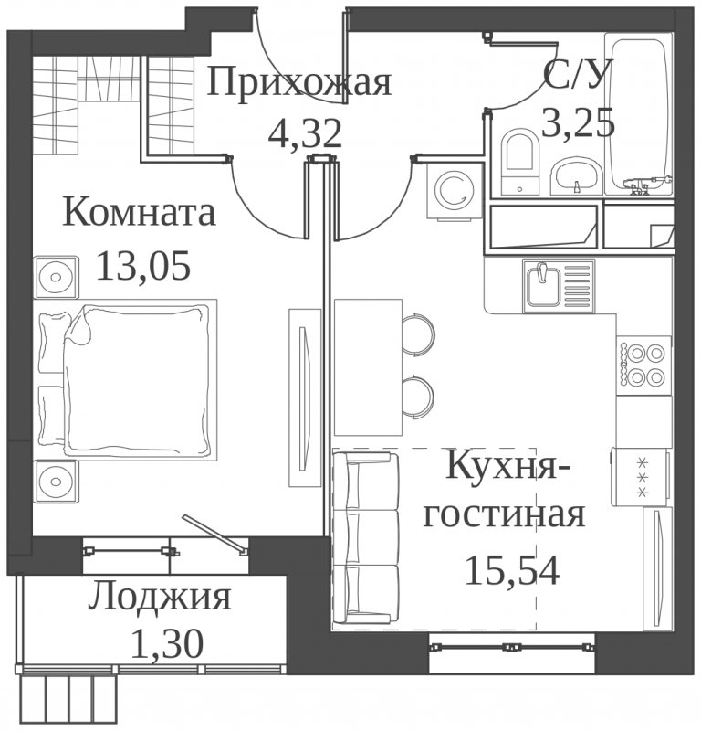 2-комнатная квартира (евро) с частичной отделкой, 37.46 м2, 4 этаж, сдача 2 квартал 2023 г., ЖК Аквилон Митино, корпус 4 - объявление 1745859 - фото №1