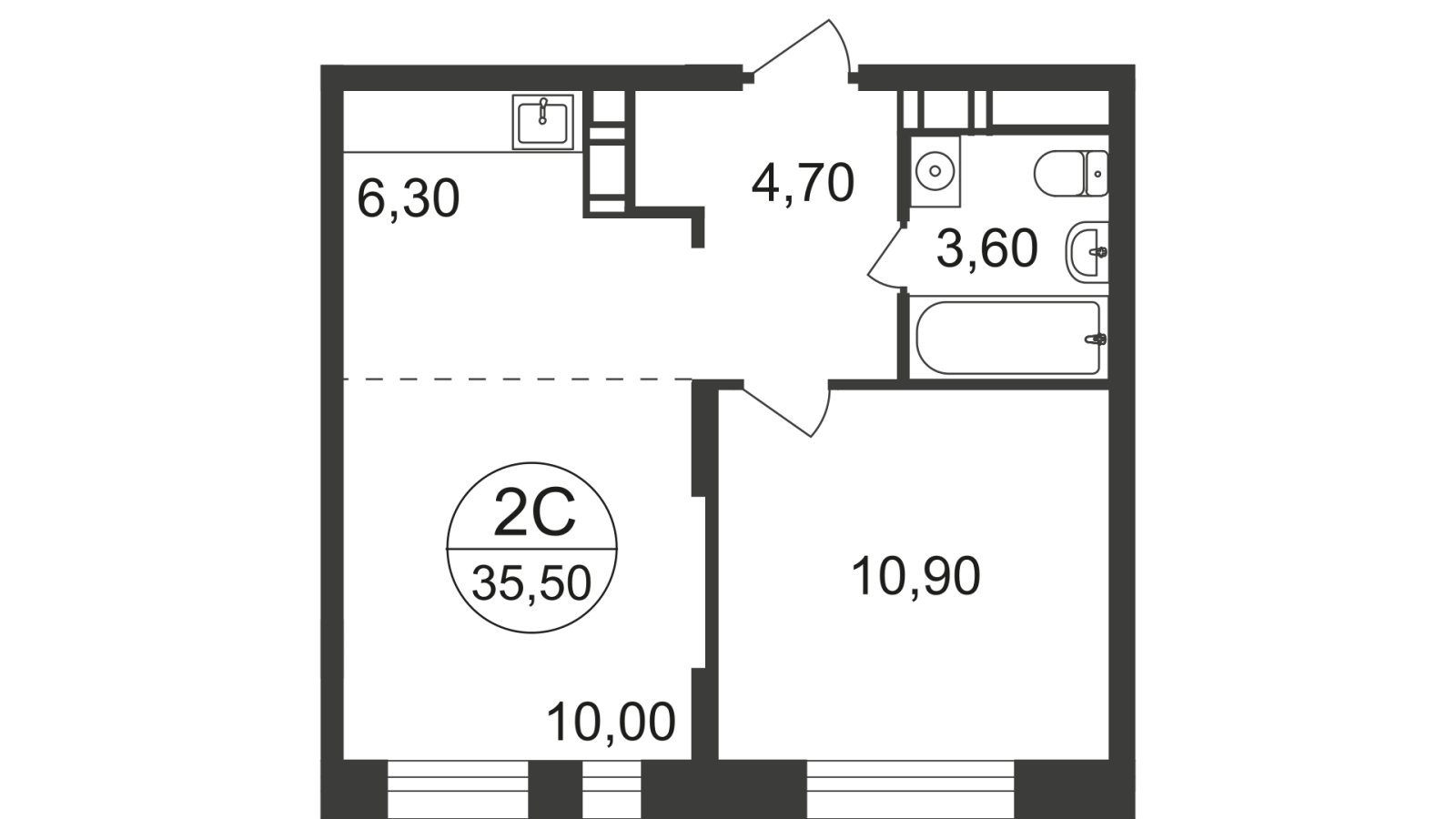 2-комнатная квартира с полной отделкой, 35.5 м2, 3 этаж, дом сдан, ЖК Люберцы, корпус 66 - объявление 2380897 - фото №1