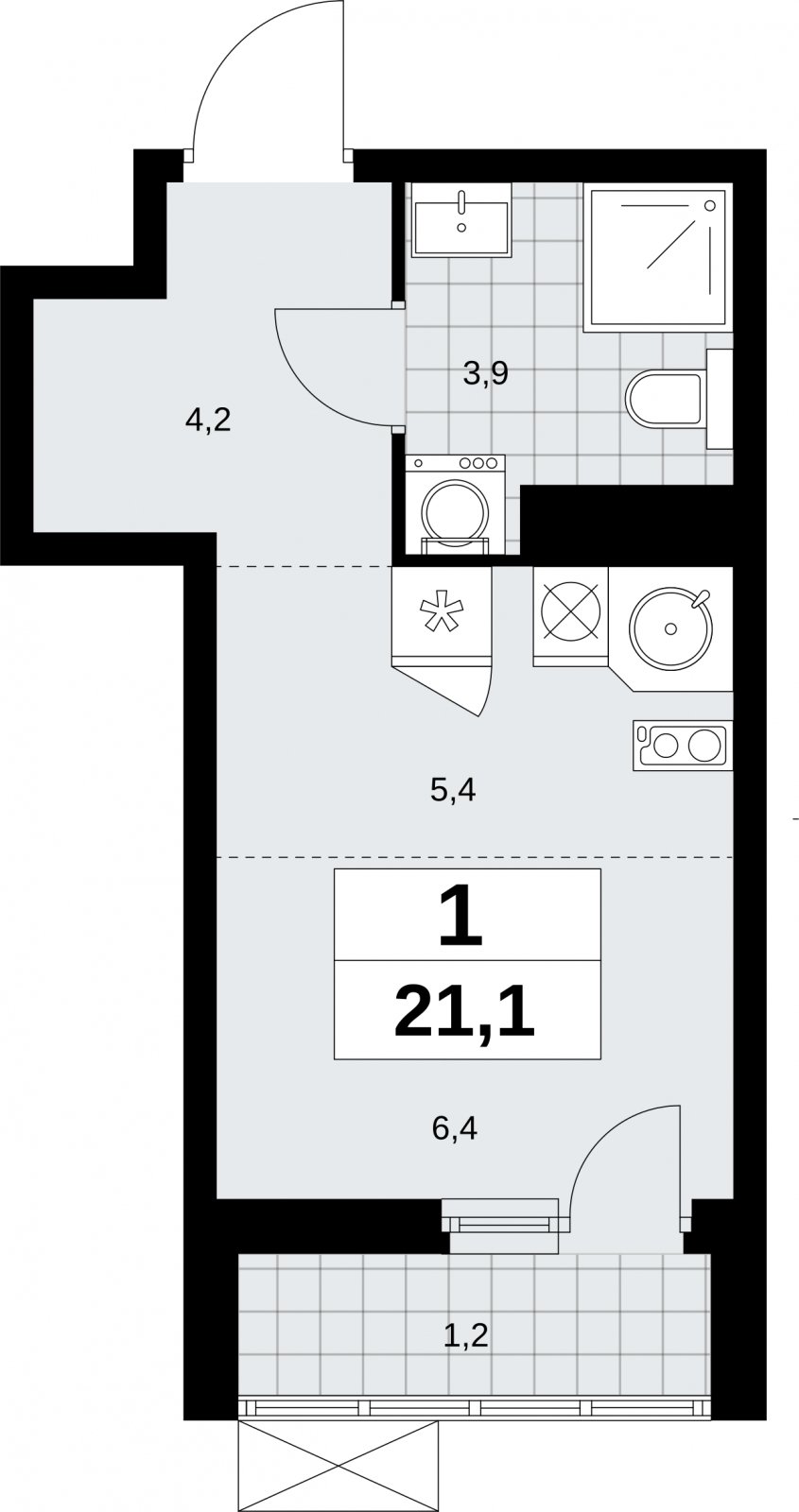 Студия с полной отделкой, 21.1 м2, 12 этаж, сдача 3 квартал 2026 г., ЖК Дзен-кварталы, корпус 6.1.3 - объявление 2327590 - фото №1