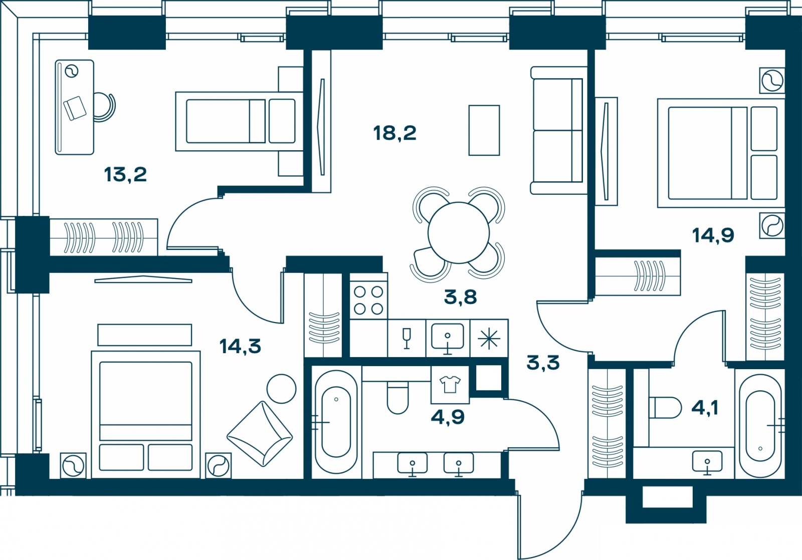 3-комнатная квартира с частичной отделкой, 76.7 м2, 23 этаж, сдача 4 квартал 2026 г., ЖК SOUL, корпус 3 - объявление 2290882 - фото №1