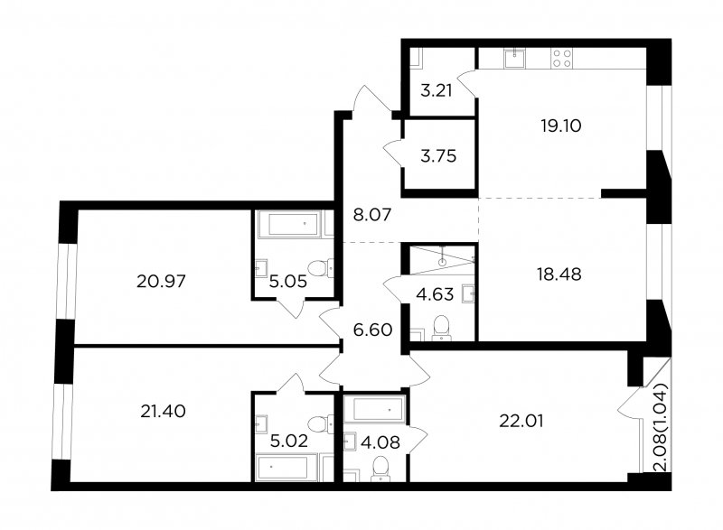 4-комнатная квартира без отделки, 143.41 м2, 3 этаж, сдача 4 квартал 2023 г., ЖК FORIVER, корпус 9 - объявление 1770432 - фото №1