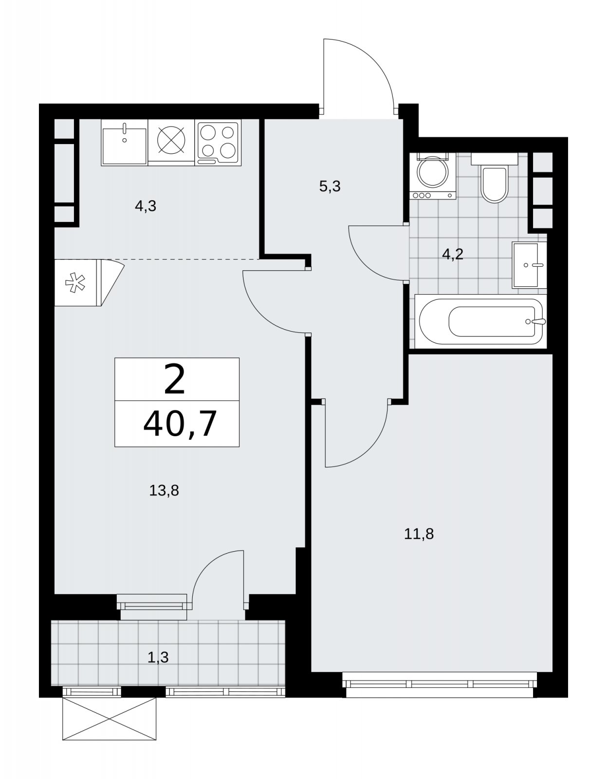 2-комнатная квартира (евро) без отделки, 40.7 м2, 11 этаж, сдача 4 квартал 2025 г., ЖК Прокшино, корпус 11.1.4 - объявление 2257500 - фото №1