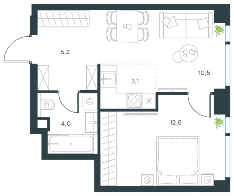 2-комнатная квартира (евро) с частичной отделкой, 36.3 м2, 2 этаж, сдача 4 квартал 2024 г., ЖК Level Мичуринский, корпус 5 - объявление 1664387 - фото №1