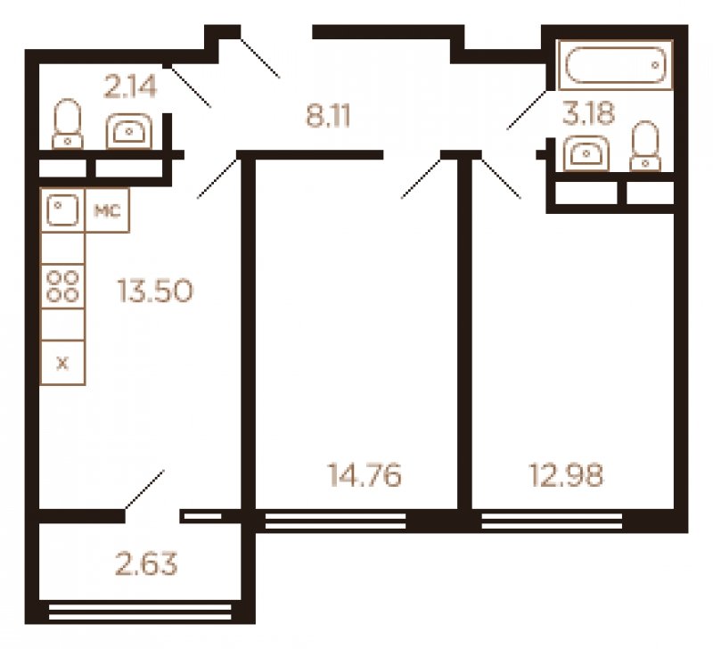 2-комнатная квартира без отделки, 56 м2, 7 этаж, дом сдан, ЖК Миниполис Рафинад, корпус 1 - объявление 1617861 - фото №1