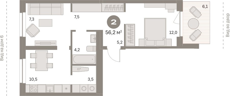 2-комнатная квартира с частичной отделкой, 56.21 м2, 1 этаж, сдача 1 квартал 2025 г., ЖК Первый квартал, корпус 5 - объявление 2334927 - фото №1