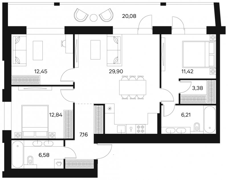 3-комнатная квартира без отделки, 99.98 м2, 2 этаж, сдача 4 квартал 2024 г., ЖК FØRST, корпус 2 - объявление 1943009 - фото №1