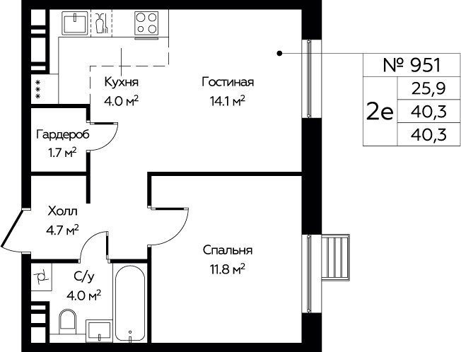 2-комнатная квартира (евро) без отделки, 40.3 м2, 3 этаж, сдача 4 квартал 2025 г., ЖК Эко Бунино, корпус Я-15 - объявление 2186581 - фото №1