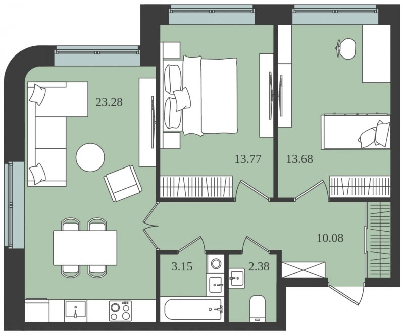 2-комнатная квартира без отделки, 66.34 м2, 1 этаж, сдача 1 квартал 2024 г., ЖК Мишино-2, корпус 8 - объявление 1812165 - фото №1