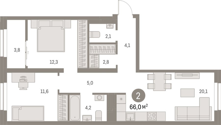 2-комнатная квартира с частичной отделкой, 65.95 м2, 6 этаж, сдача 1 квартал 2025 г., ЖК Первый квартал, корпус Дом 5 - объявление 2281402 - фото №1
