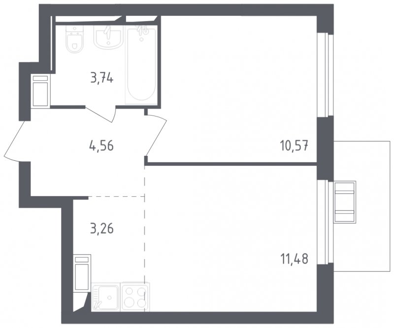 2-комнатная квартира с полной отделкой, 33.61 м2, 14 этаж, сдача 3 квартал 2023 г., ЖК Томилино Парк, корпус 4.1 - объявление 1875496 - фото №1