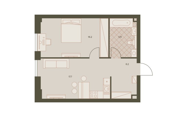 2-комнатная квартира (евро) с частичной отделкой, 45.9 м2, 9 этаж, дом сдан, ЖК Eniteo, корпус 1 - объявление 2326670 - фото №1
