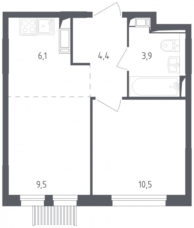 2-комнатная квартира с полной отделкой, 34.4 м2, 6 этаж, сдача 2 квартал 2025 г., ЖК Мытищи Парк, корпус 4 - объявление 1848451 - фото №1