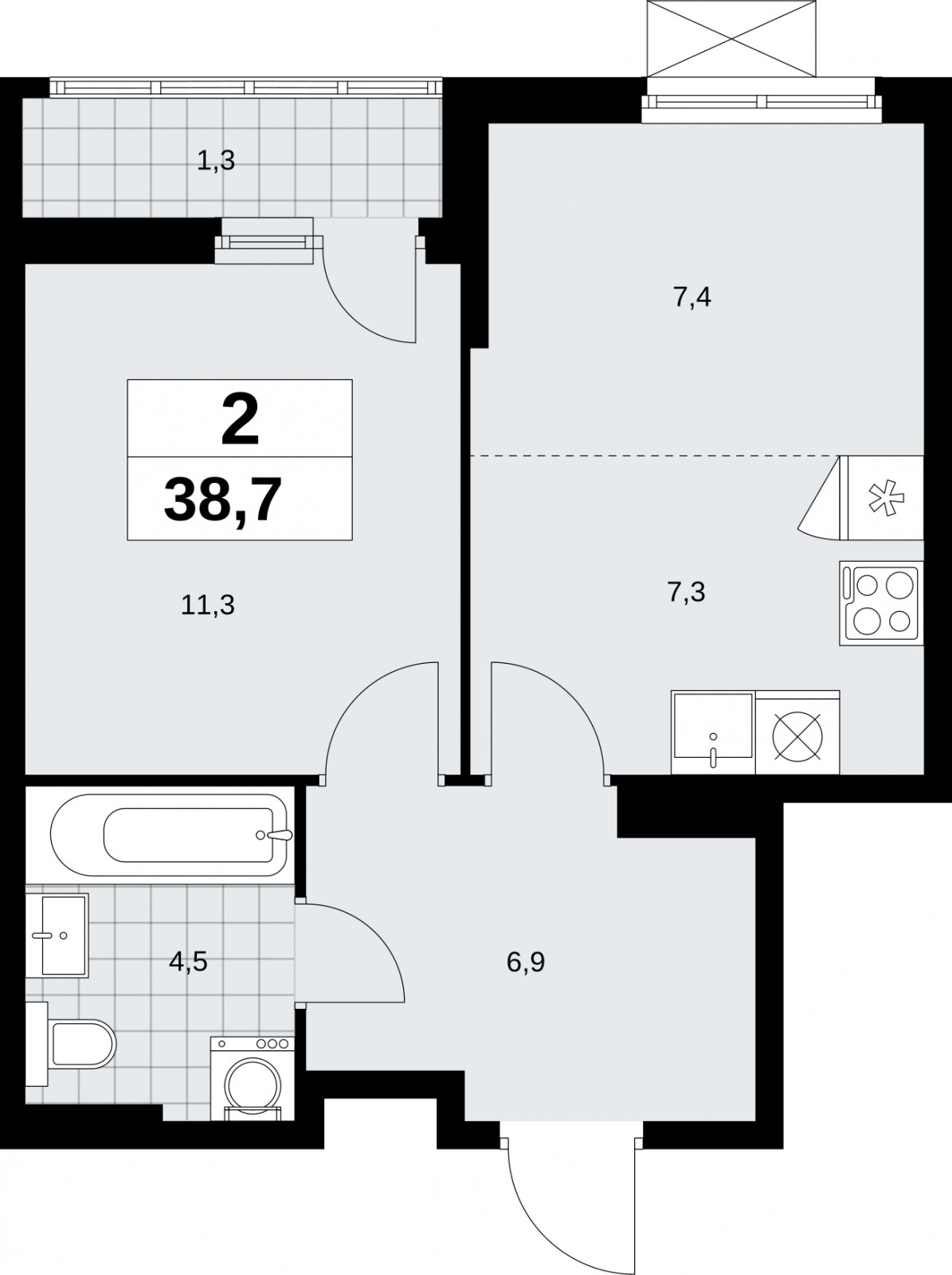 2-комнатная квартира (евро) без отделки, 38.7 м2, 10 этаж, сдача 2 квартал 2026 г., ЖК Дзен-кварталы, корпус 6.1.1 - объявление 2327185 - фото №1