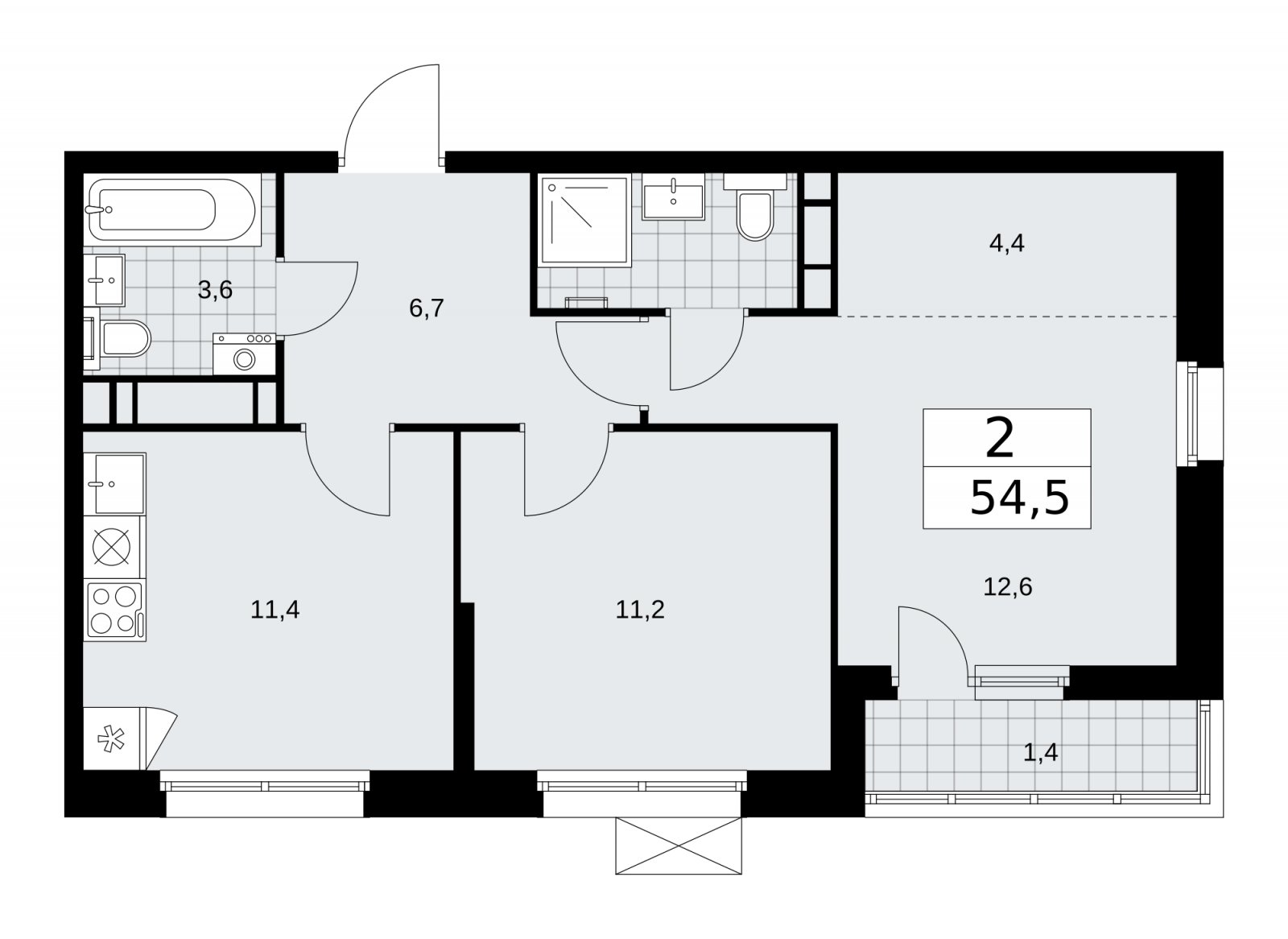 2-комнатная квартира без отделки, 54.5 м2, 17 этаж, сдача 2 квартал 2026 г., ЖК Скандинавия, корпус 25.5 - объявление 2283852 - фото №1