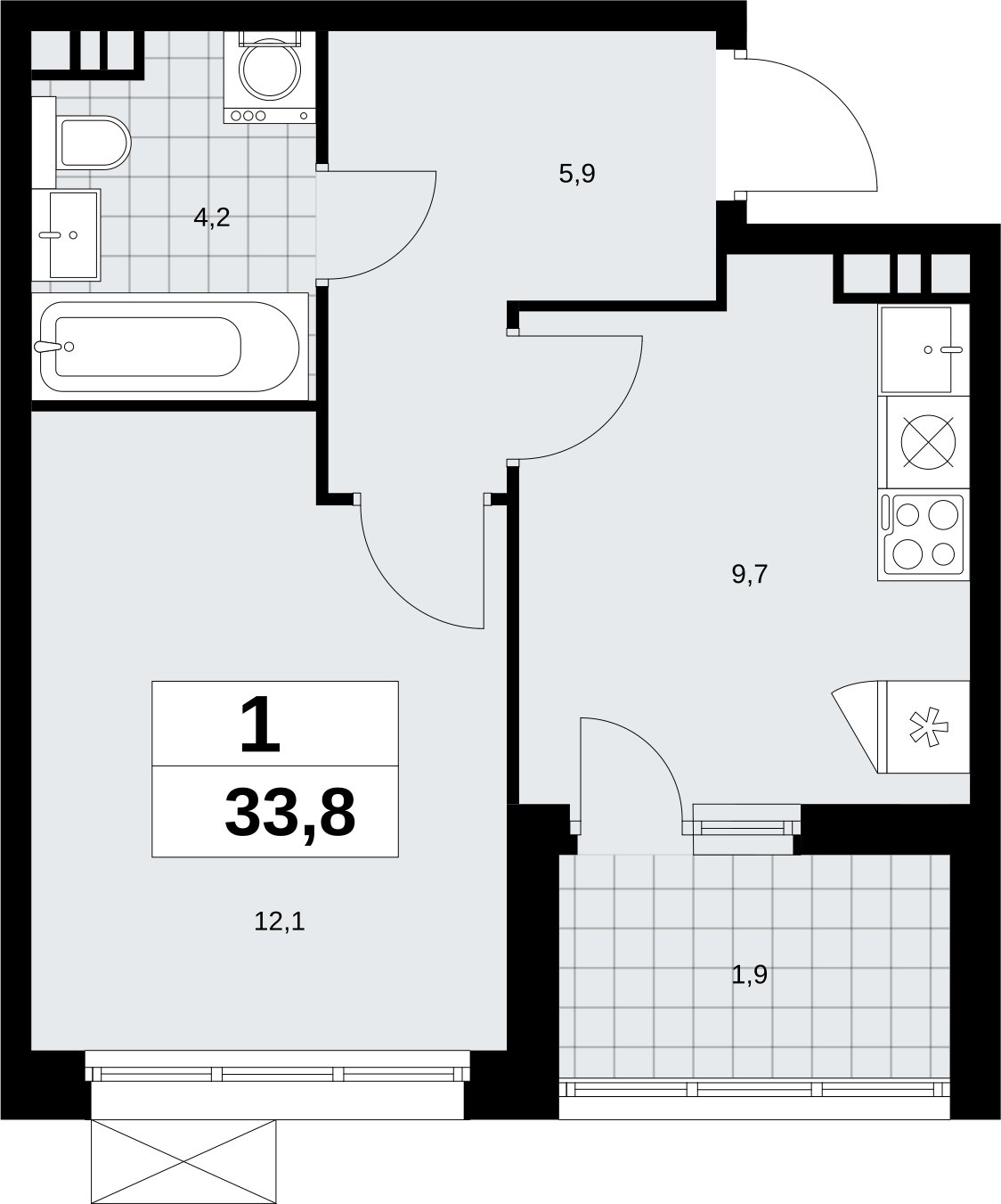 1-комнатная квартира без отделки, 33.8 м2, 4 этаж, сдача 4 квартал 2026 г., ЖК Скандинавия, корпус 2.18.1.3 - объявление 2350767 - фото №1