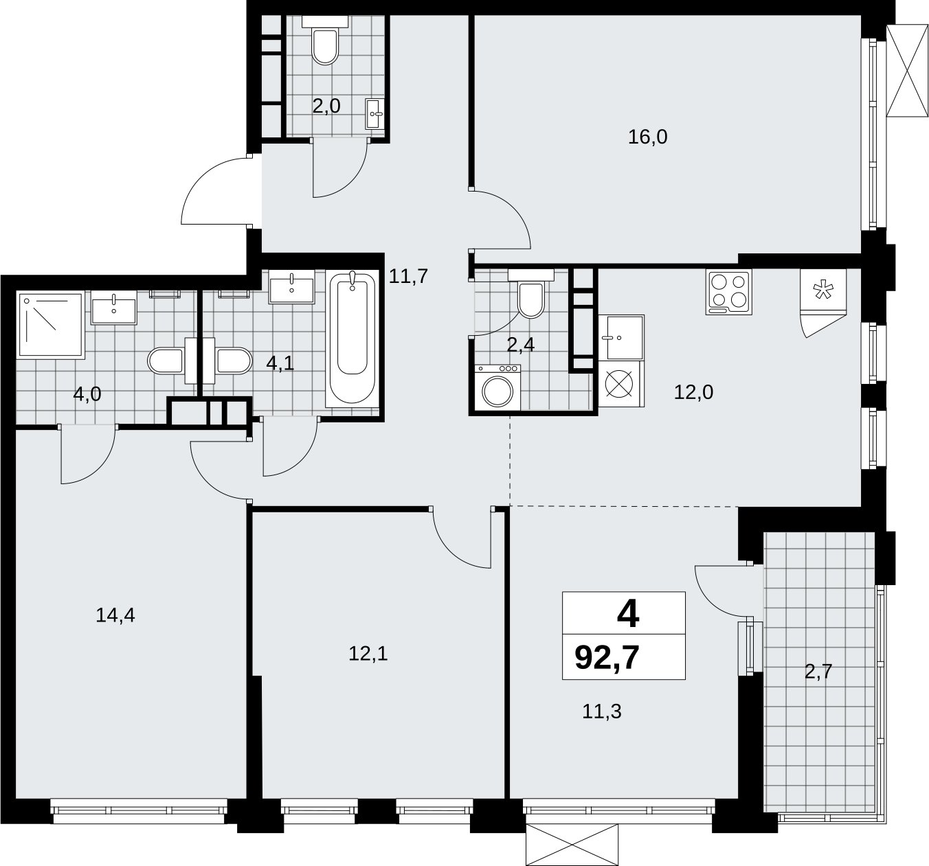 4-комнатная квартира (евро) с полной отделкой, 92.7 м2, 14 этаж, сдача 1 квартал 2027 г., ЖК Скандинавия, корпус 2.18.2.3 - объявление 2351437 - фото №1