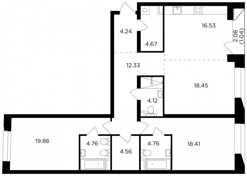 3-комнатная квартира без отделки, 113.73 м2, 4 этаж, сдача 4 квартал 2023 г., ЖК FORIVER, корпус 3 - объявление 1879958 - фото №1