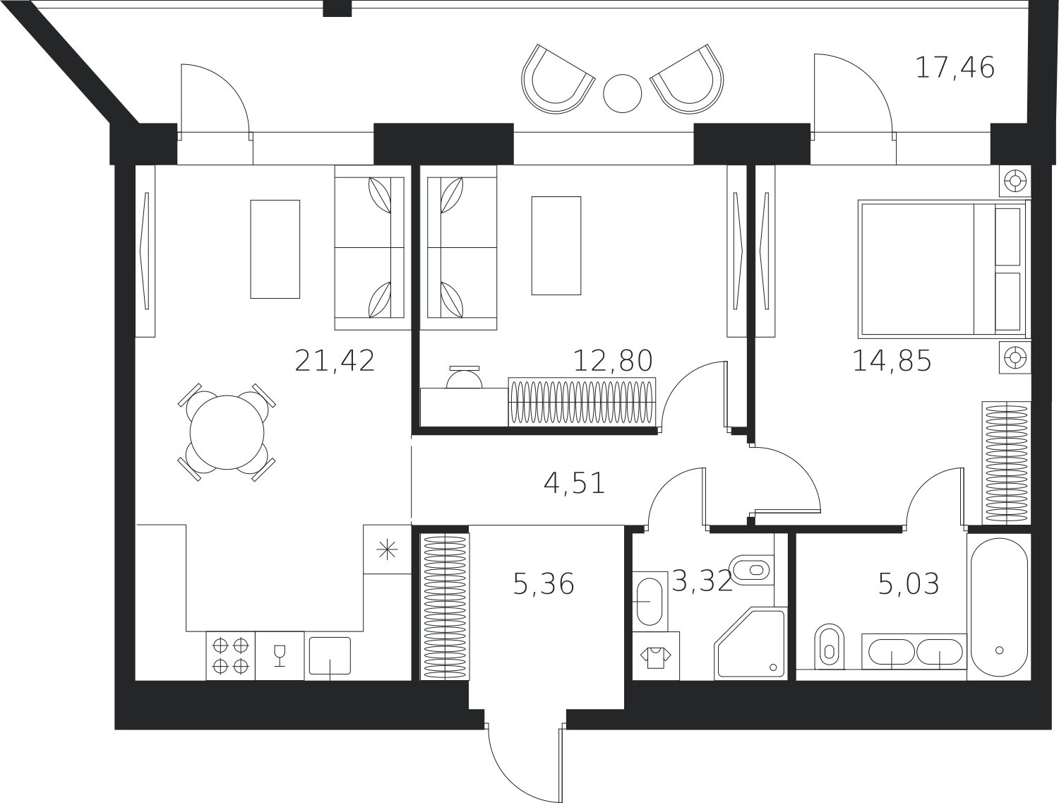 2-комнатная квартира без отделки, 76.03 м2, 18 этаж, сдача 4 квартал 2024 г., ЖК FØRST, корпус 2 - объявление 1942998 - фото №1