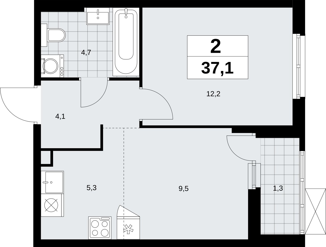 2-комнатная квартира (евро) с полной отделкой, 37.1 м2, 2 этаж, сдача 3 квартал 2026 г., ЖК Дзен-кварталы, корпус 6.1.4 - объявление 2328140 - фото №1