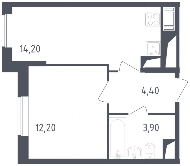 1-комнатная квартира с полной отделкой, 34.7 м2, 5 этаж, сдача 3 квартал 2023 г., ЖК Квартал Некрасовка, корпус 4 - объявление 1758737 - фото №1