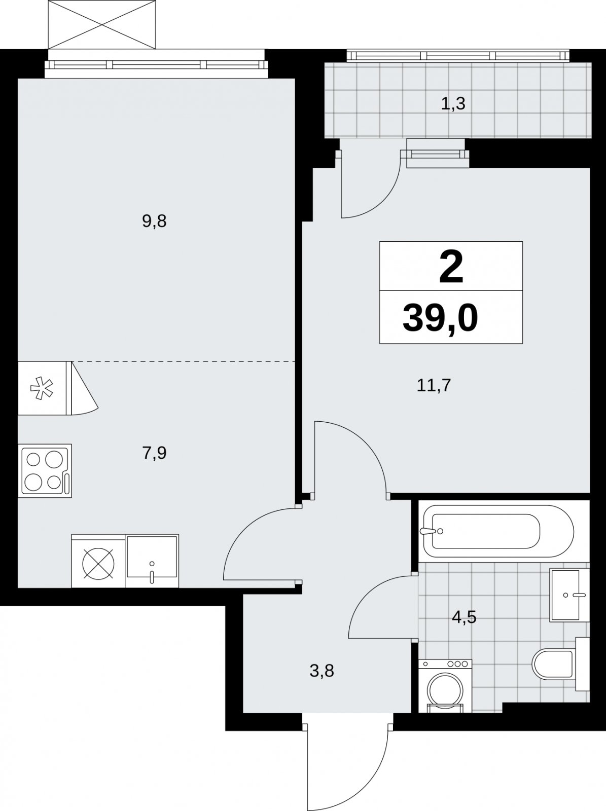 2-комнатная квартира (евро) без отделки, 39 м2, 13 этаж, сдача 2 квартал 2026 г., ЖК Дзен-кварталы, корпус 6.1.1 - объявление 2327205 - фото №1