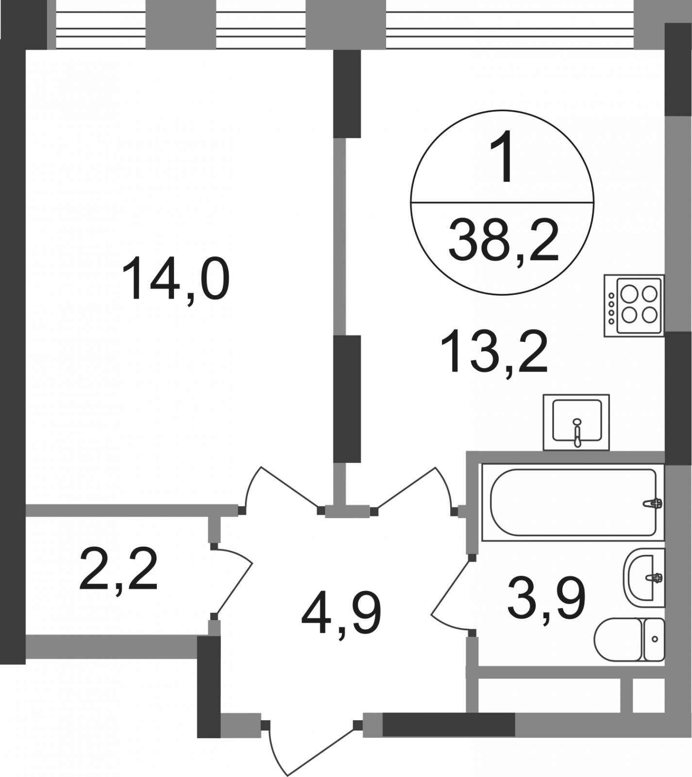1-комнатная квартира без отделки, 38.2 м2, 16 этаж, сдача 1 квартал 2025 г., ЖК город-парк Переделкино Ближнее, корпус 17-1 - объявление 2343270 - фото №1