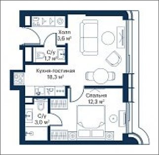 1-комнатная квартира с частичной отделкой, 38.9 м2, 30 этаж, сдача 4 квартал 2023 г., ЖК City Bay, корпус Atlantic Ocean 1 - объявление 1934701 - фото №1